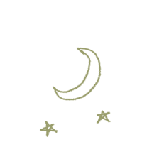 a drawing of a crescent and stars on a black background